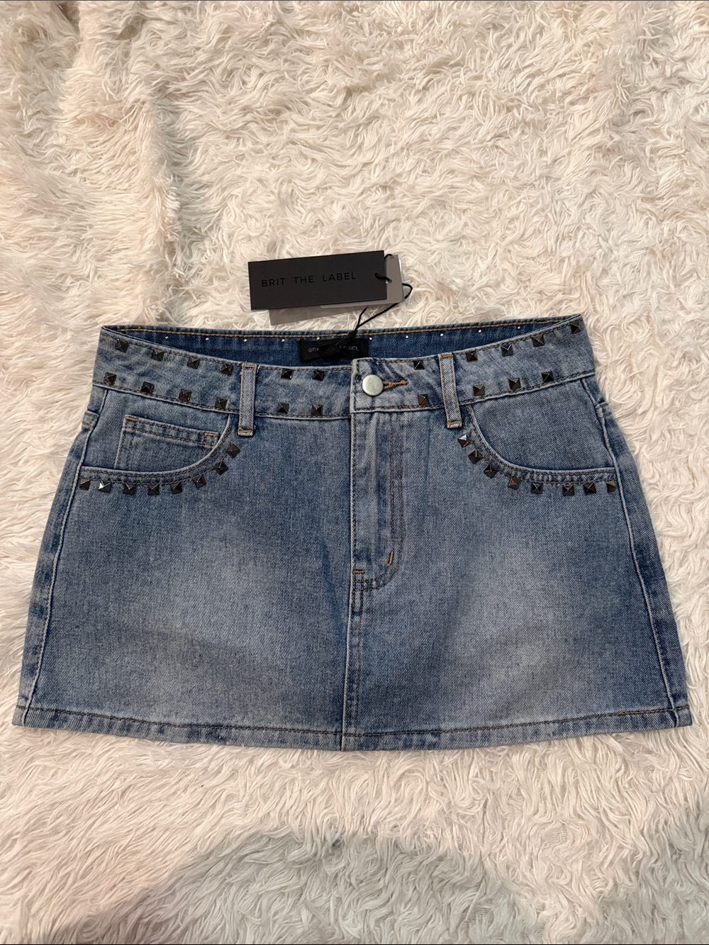 Light Blue Brit the Label Denim Mini Skirt with Stud Trim S